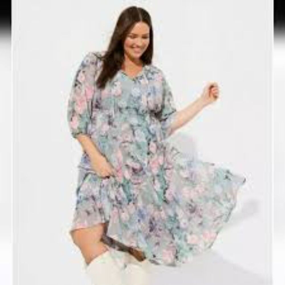 Torrid Tea Length Chiffon Front Tie Dress Plus Size 3X NWT